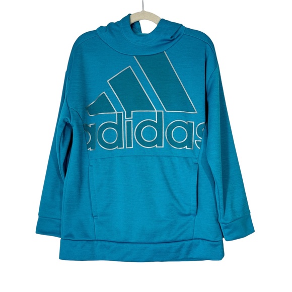 adidas Other - Adidas Girl’s Size Medium 10/12 Blue Logo Graphic Pullover Casual Hoodie AA4844